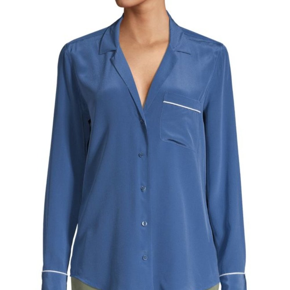 100% AUTH Equipment Keira Silk Blue Shirt XS